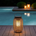 Solar Rattan Lantern, Hand-Woven Waterproof LED Outdoor Light for Patio and Garden, Up to 24-Hour Runtime