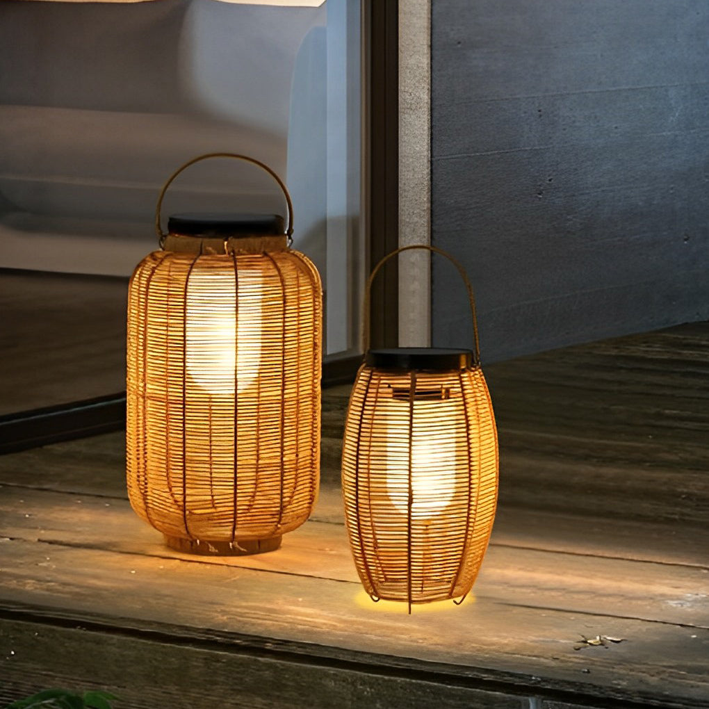 Solar Rattan Lantern, Hand-Woven Waterproof LED Outdoor Light for Patio and Garden, Up to 24-Hour Runtime