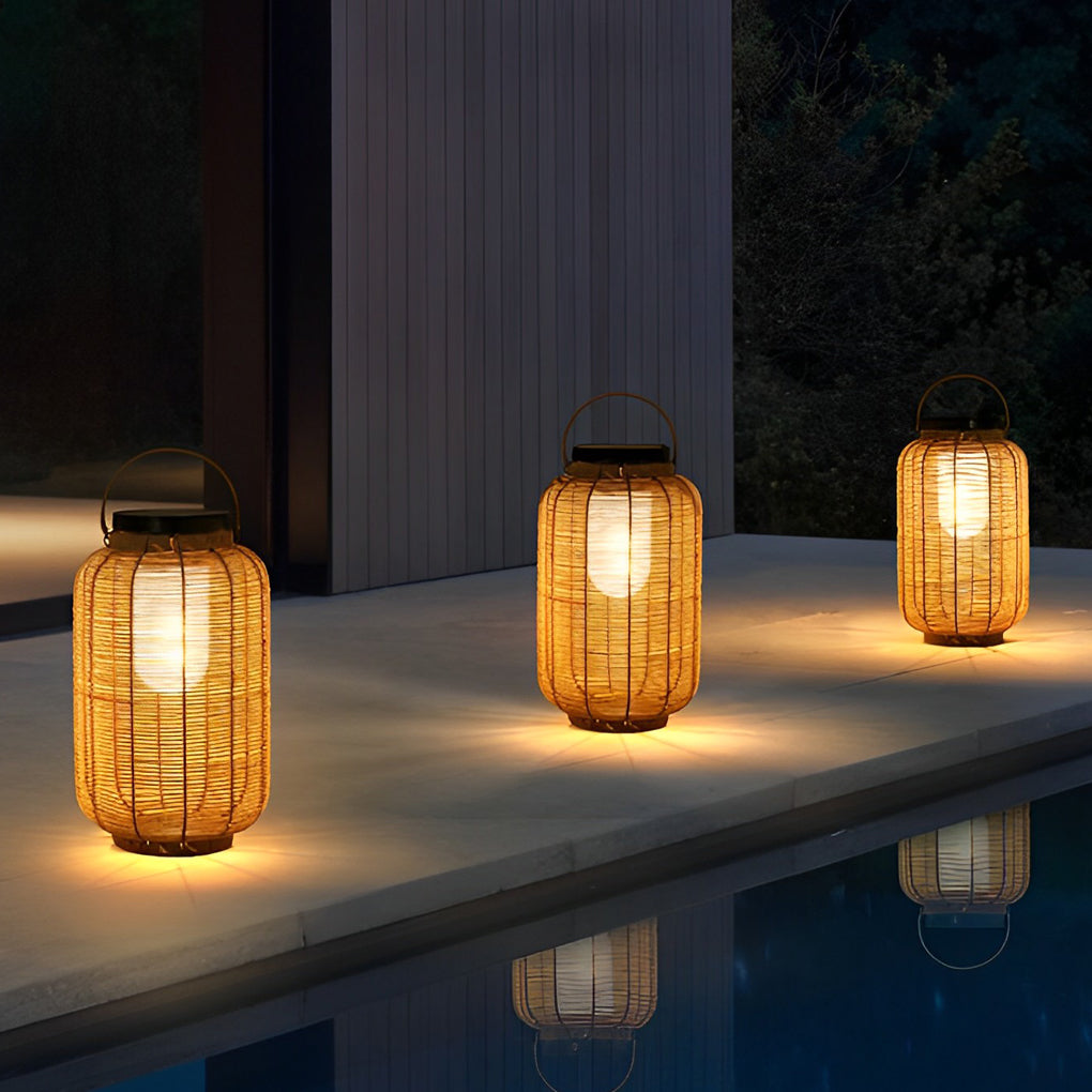 Solar Rattan Lantern, Hand-Woven Waterproof LED Outdoor Light for Patio and Garden, Up to 24-Hour Runtime