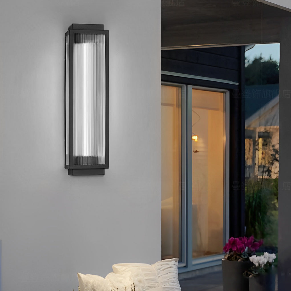 Reeded Glass Wall Light, Rectangular Stainless Steel LED Sconce for Modern Exteriors and Entrances, IP55 in Four Heights