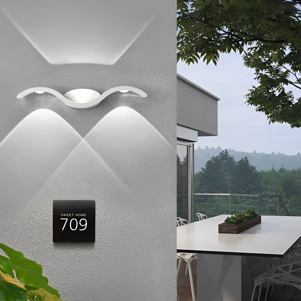 Wave Up Down Wall Sconce, Seagull-Inspired Die-Cast Aluminum LED Outdoor Light for Facades and Patios, Black or White