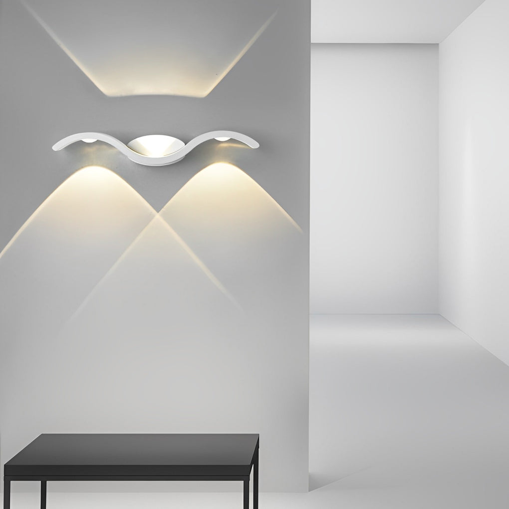 Wave Up Down Wall Sconce, Seagull-Inspired Die-Cast Aluminum LED Outdoor Light for Facades and Patios, Black or White
