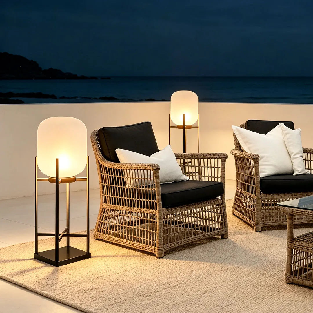Outdoor Standing Lantern Light, Stainless Steel Floor Lamp for Gardens and Terraces, Solar or Hardwired Warm White Glow