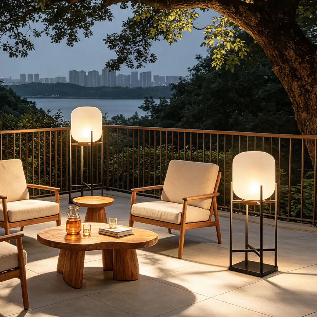Outdoor Standing Lantern Light, Stainless Steel Floor Lamp for Gardens and Terraces, Solar or Hardwired Warm White Glow