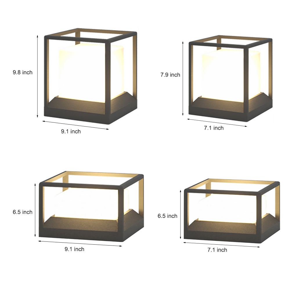 Stone Pillar Light, Waterproof Aluminum Alloy LED Post Cap Lantern for Courtyard and Gate Columns, Solar or Hardwired in Four Sizes