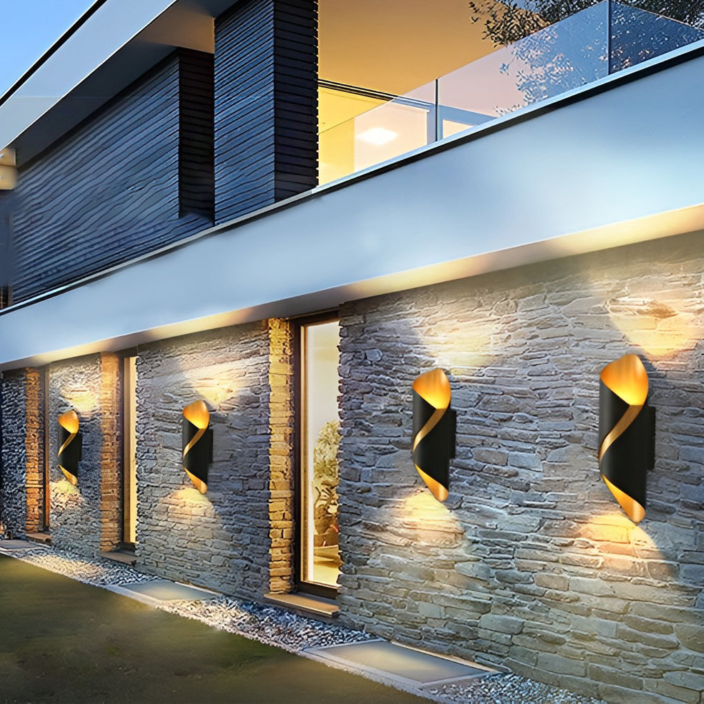 Up Down Wall Light, Aluminum and Glass LED Cylinder Sconce for Porches and Living Spaces, IP65 in Four Finishes with Gold Accents