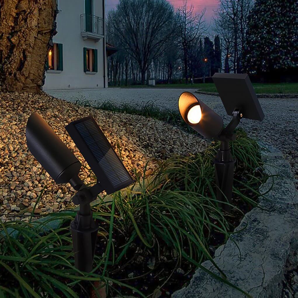 Solar Spotlight for Trees, Adjustable Aluminum Outdoor Uplight for Courtyards and Lawns, IP65 Waterproof with Solar or Hardwired Power