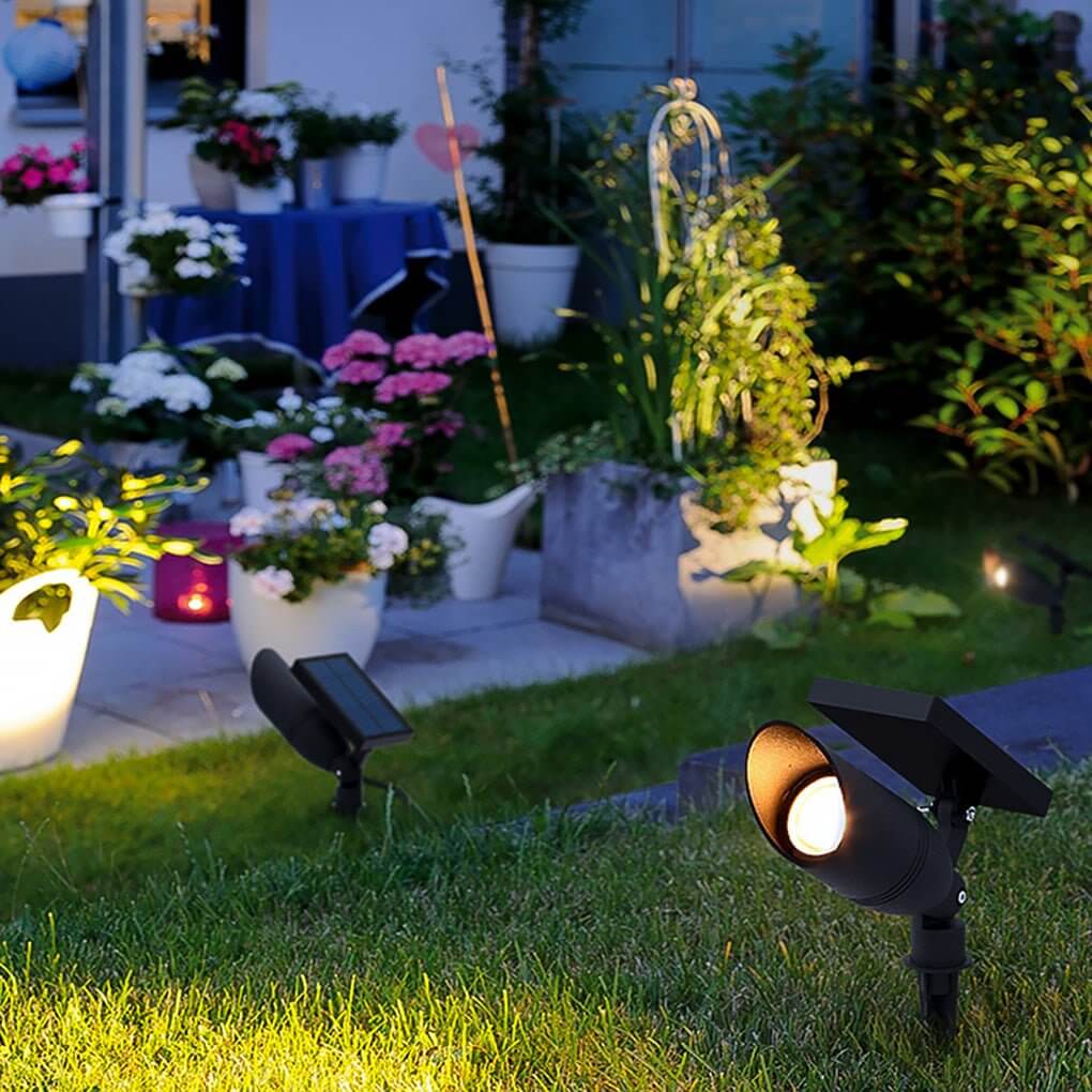 Solar Spotlight for Trees, Adjustable Aluminum Outdoor Uplight for Courtyards and Lawns, IP65 Waterproof with Solar or Hardwired Power