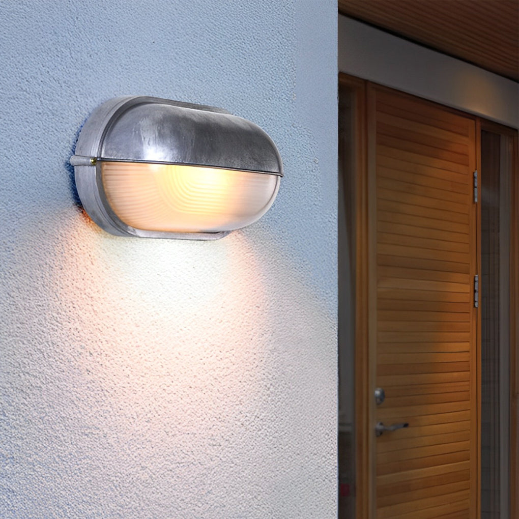 Bulkhead Wall Light, Retro Industrial Die-Cast Aluminum Waterproof Sconce for Entry and Garden Walls, IP65 in Cement Gray or Gold