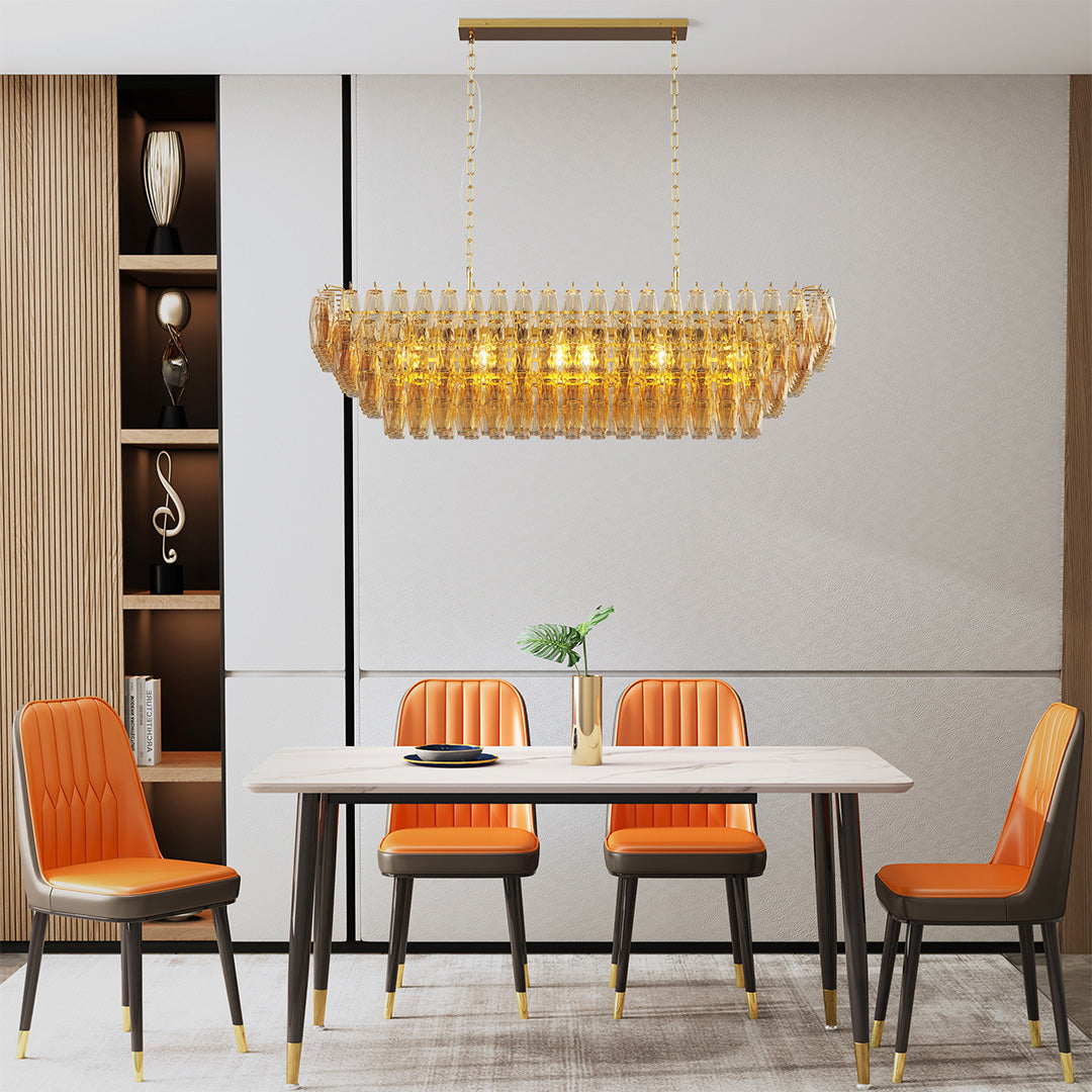 Glass Pendant Chandelier, Iron and Clear Glass Multi-Light Ceiling Fixture for Dining Room