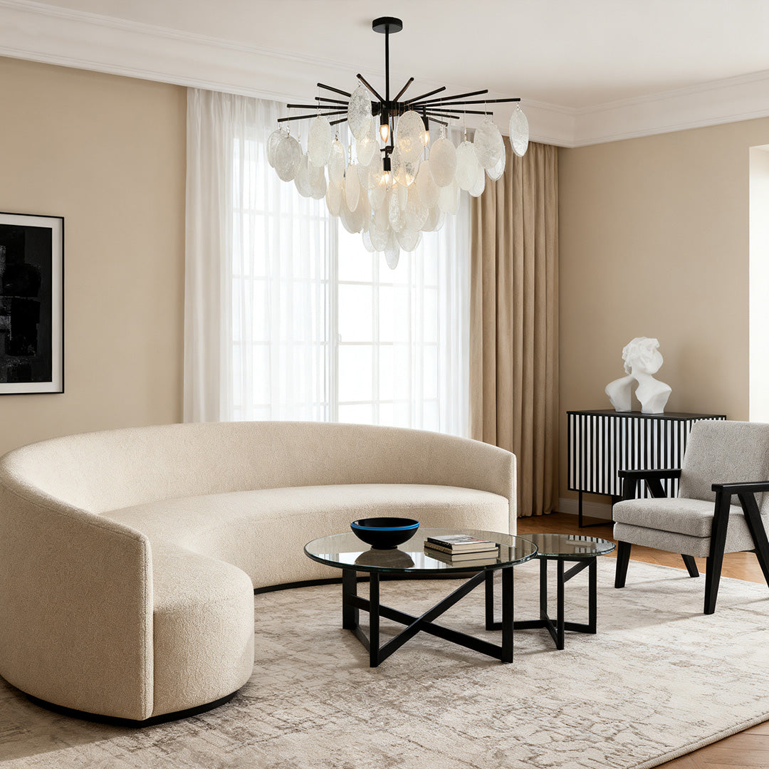 Cascading Chandelier, Black Metal and Clear Glass Ceiling Light for Entryway, Adjustable Rod