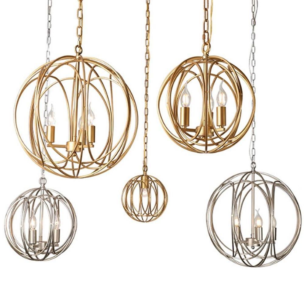 Brushed brass globe cage chandelier, fourth product view