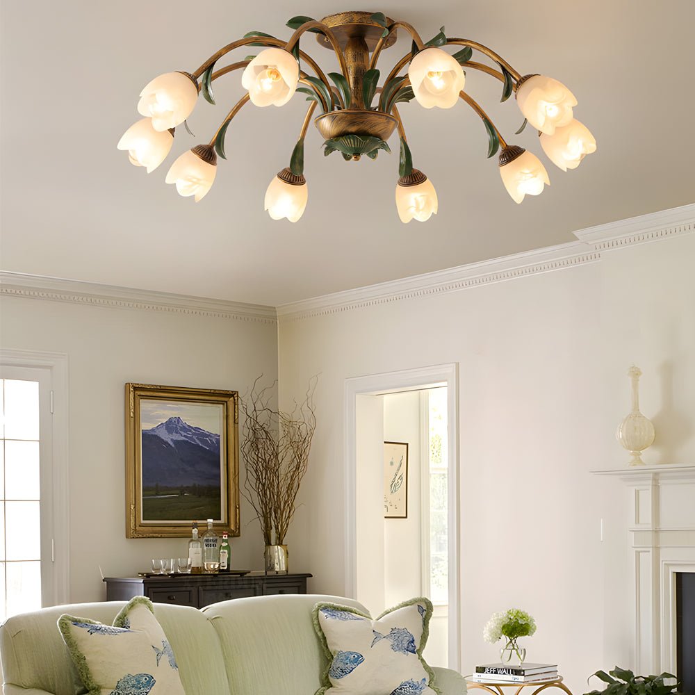 Pastoral style flower ceiling light, side product view