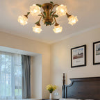 Iron and glass flower ceiling light fixture, main product view