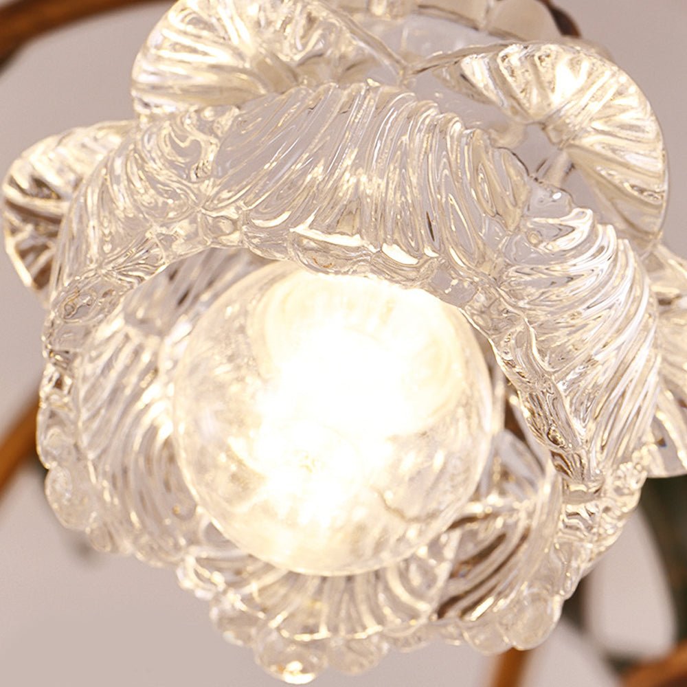 Flower ceiling light, close view of one glass shade