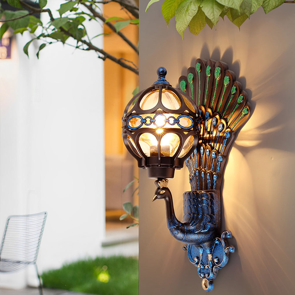 Peacock Wall Sconce, Retro European Die-Cast Aluminum Outdoor Light for Entrance and Garden Walls, Three Vintage Finishes