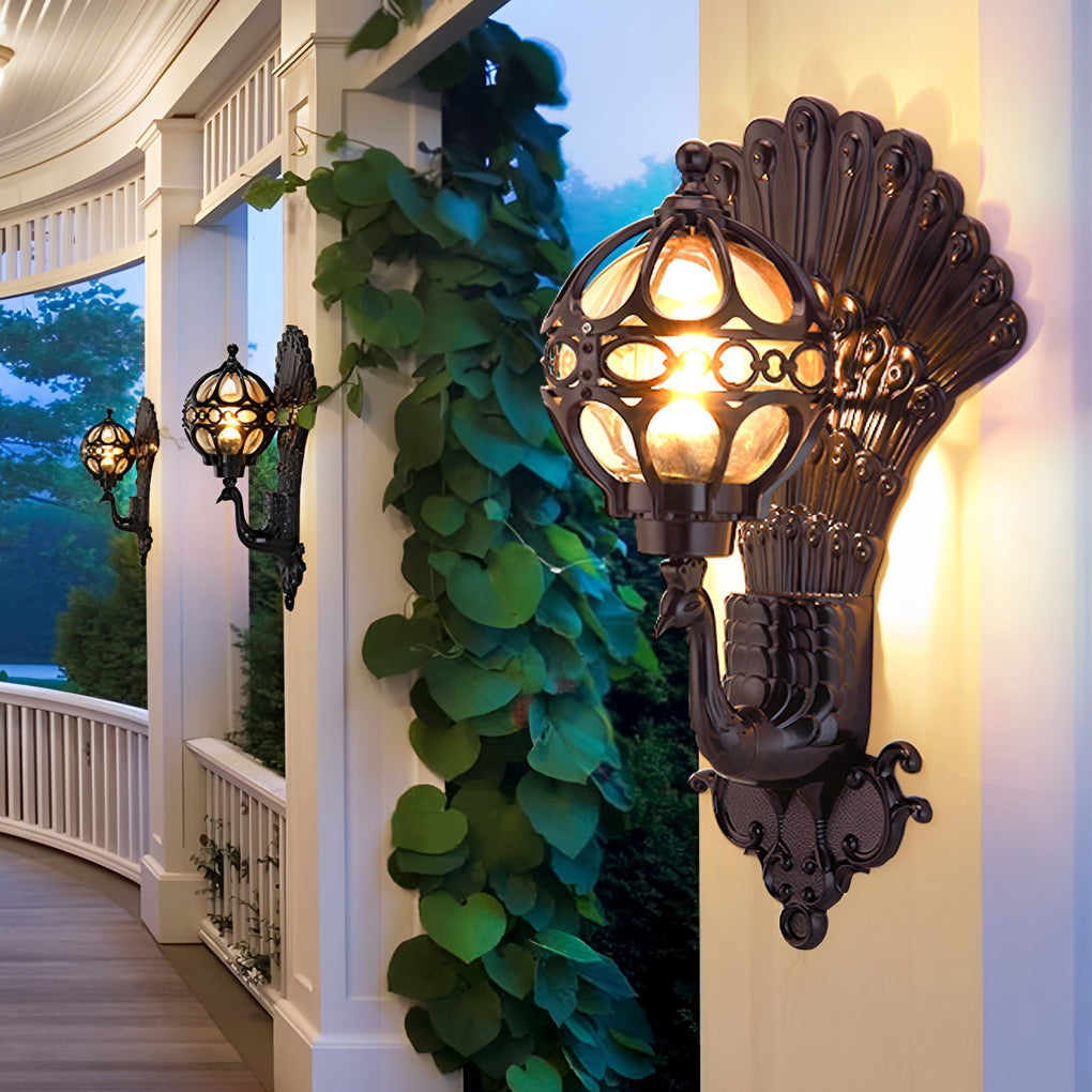 Peacock Wall Sconce, Retro European Die-Cast Aluminum Outdoor Light for Entrance and Garden Walls, Three Vintage Finishes