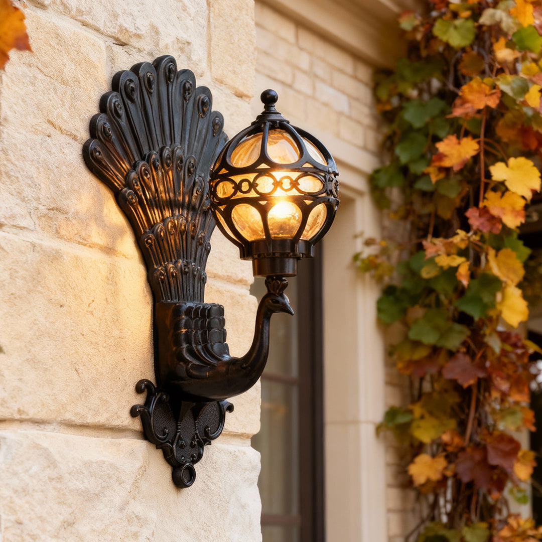 Peacock Wall Sconce, Retro European Die-Cast Aluminum Outdoor Light for Entrance and Garden Walls, Three Vintage Finishes