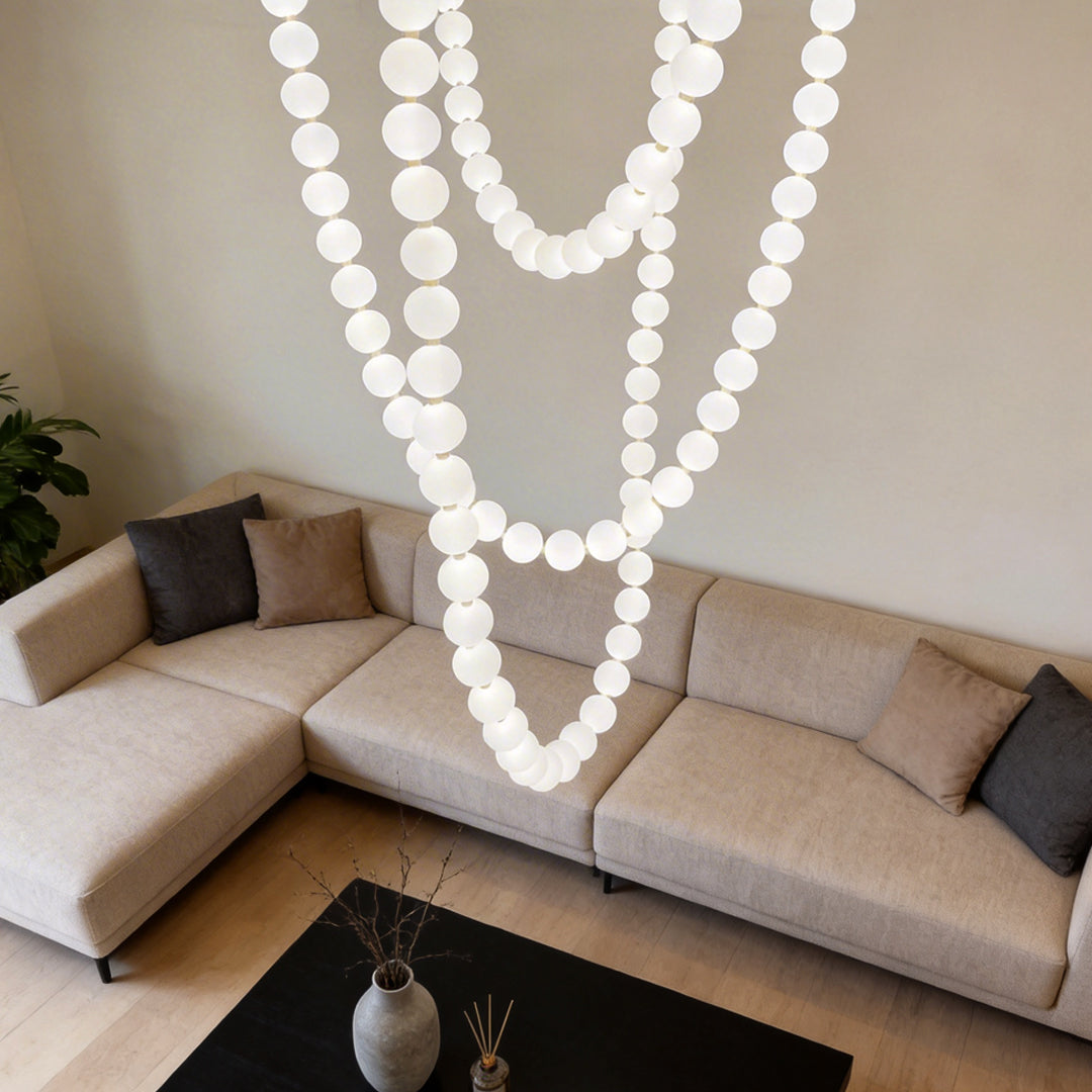 Linear Pendant Light, Aluminum and Acrylic Sphere Ceiling Light for Dining Room, Three Lengths