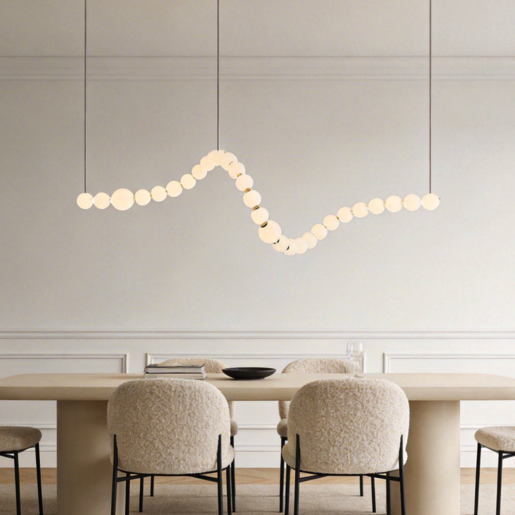 Linear Pendant Light, Aluminum and Acrylic Sphere Ceiling Light for Dining Room, Three Lengths