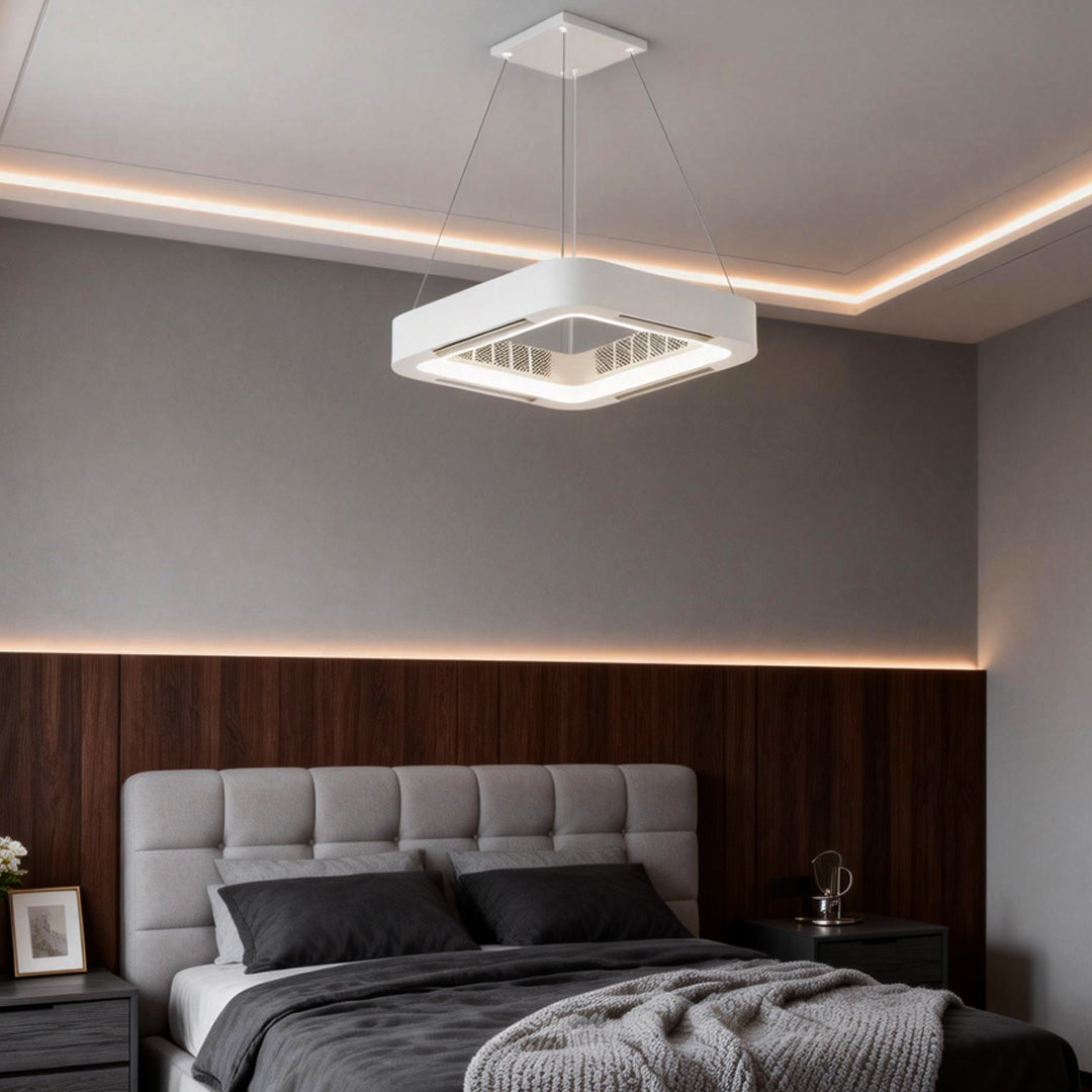 Low Profile Bladeless Ceiling Fan with Light, Quiet Inverter LED Fan for Bedrooms and Modern Living Rooms, Flush or Pendant