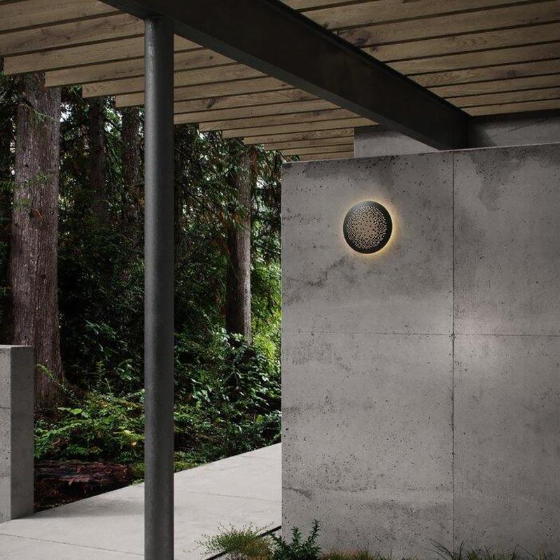 Perforated Wall Sconce, Round Black Stainless Steel Waterproof LED Light for Outdoor and Entry Walls, Base-Free Mounting in Two Sizes