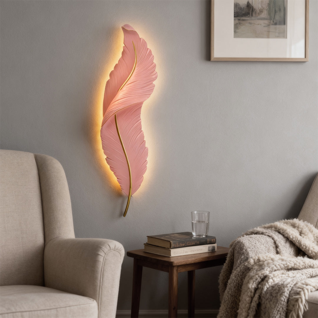 Feather Wall Light, Sculptural White Resin LED Sconce for Hallways, Bedside and Corridor Walls, Three Soft Colors and Two Sizes