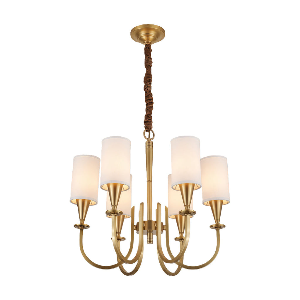 Polished brass curved arms with cylindrical fabric shades