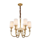 Polished brass curved arms with cylindrical fabric shades