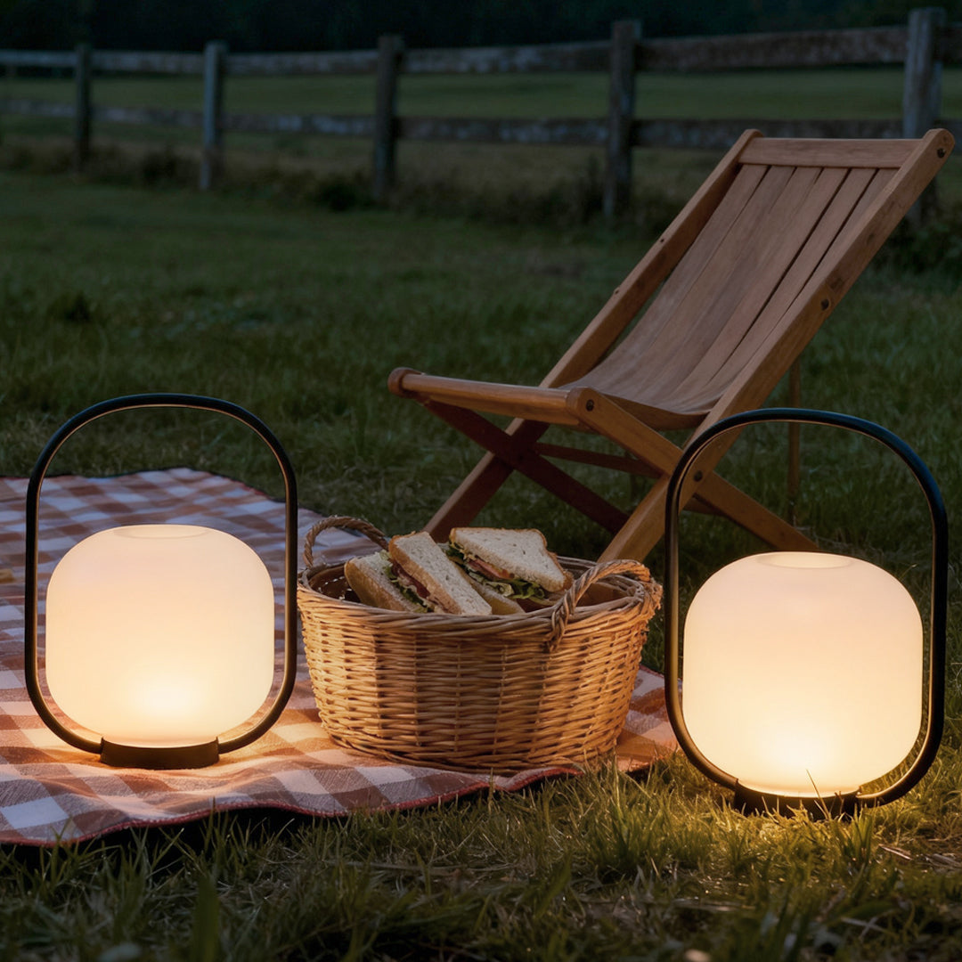Portable Solar Lantern, Stainless Steel Rechargeable LED Handle Lamp for Gardens and Terraces, Waterproof Soft-Glow Design