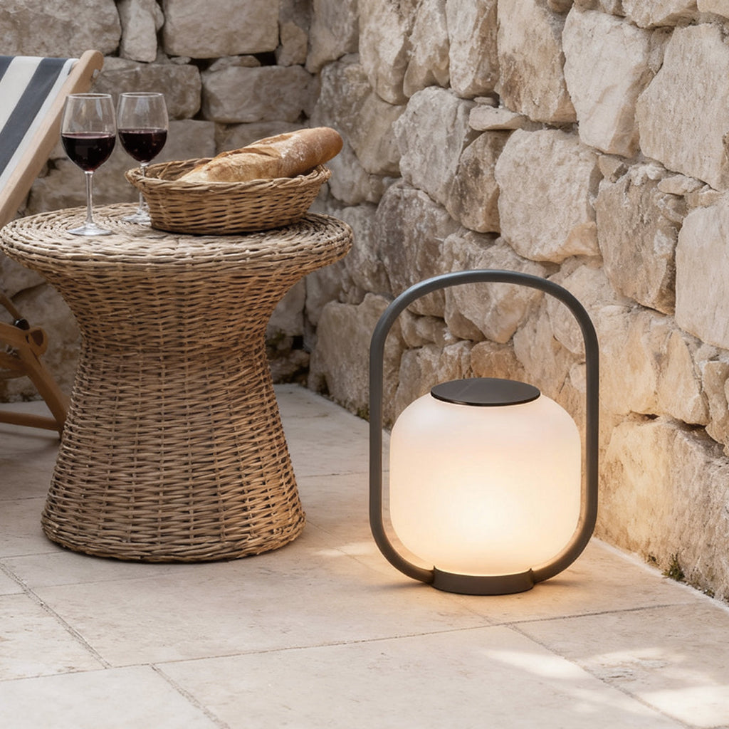 Portable Solar Lantern, Stainless Steel Rechargeable LED Handle Lamp for Gardens and Terraces, Waterproof Soft-Glow Design