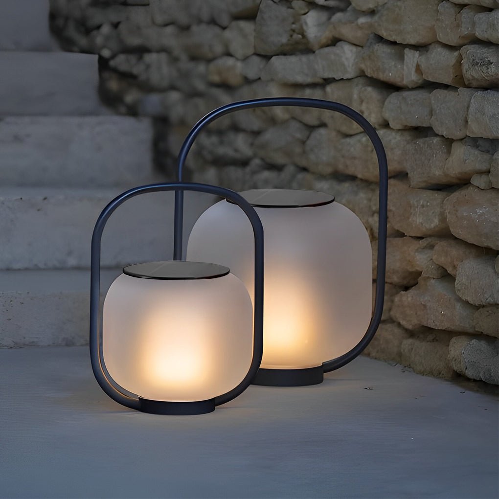 Portable Solar Lantern, Stainless Steel Rechargeable LED Handle Lamp for Gardens and Terraces, Waterproof Soft-Glow Design