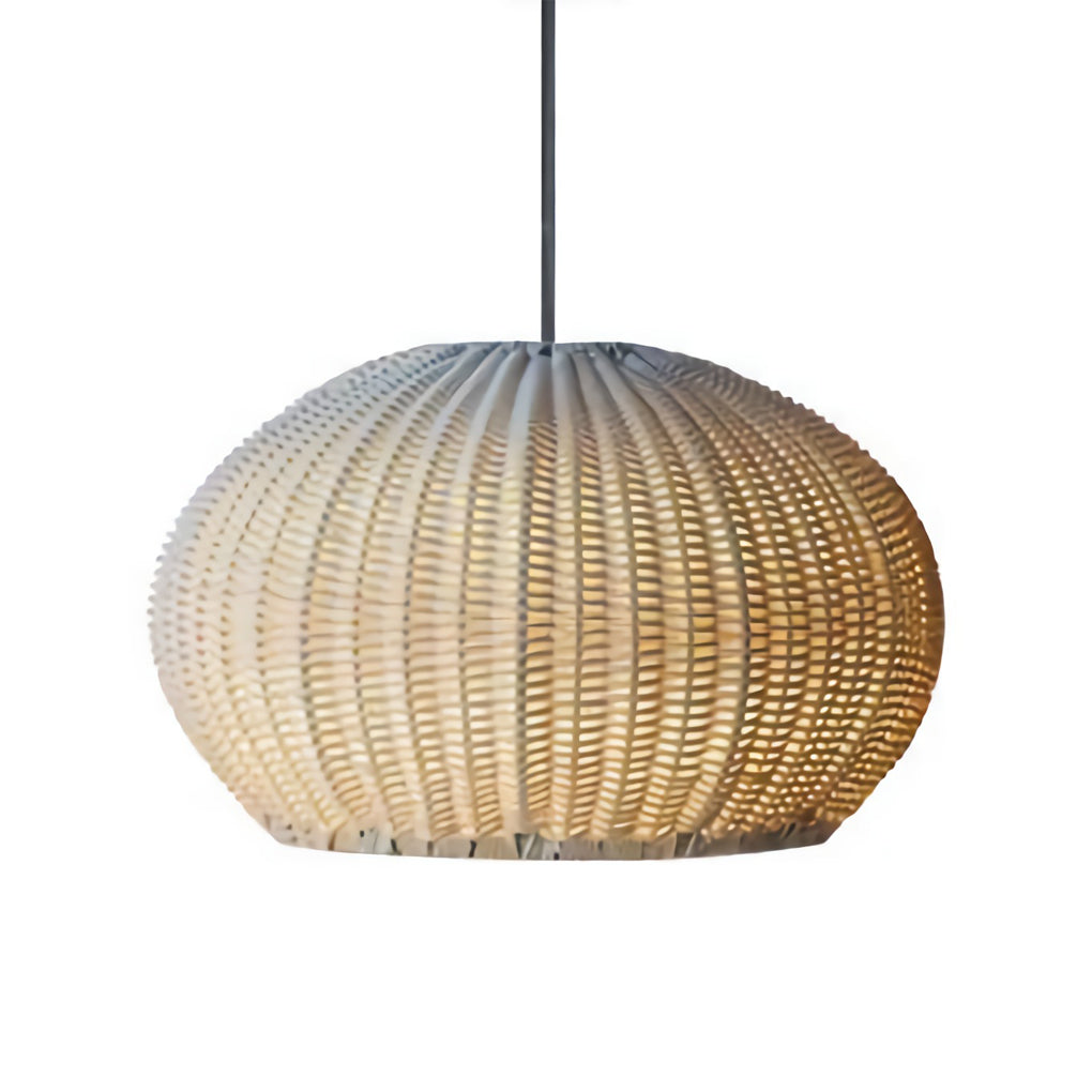 Rattan Outdoor Pendant Light, Woven Bohemian Hanging Lantern for Patios and Porches, Weather-Resistant Warm LED Glow