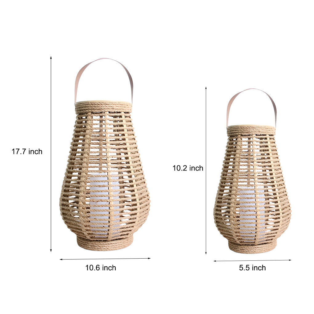 Solar Hanging Lantern, Woven Rattan-Style Waterproof LED Portable Light with Rope Handle for Patio and Garden Evenings