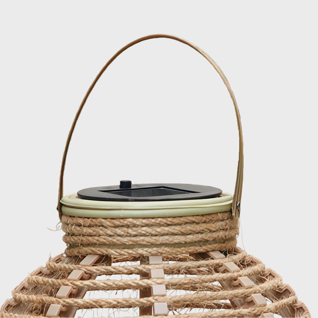 Solar Hanging Lantern, Woven Rattan-Style Waterproof LED Portable Light with Rope Handle for Patio and Garden Evenings