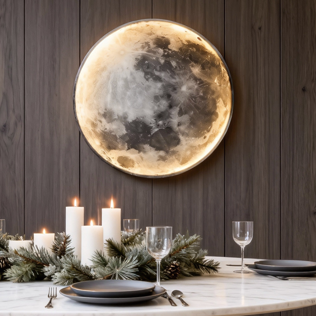 Full Moon Wall Lamp, Round LED Artistic Light with Realistic Lunar Shadows for Bedrooms and Living Walls, Six Diameters
