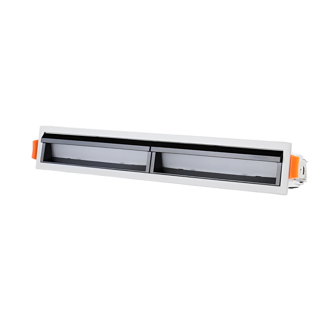 Recessed linear fixture fitted with two adjustable spotlight heads