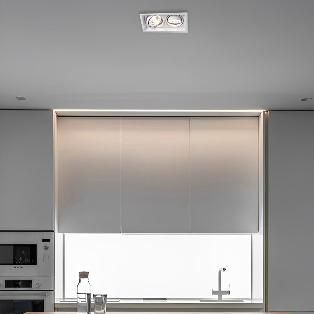 Twin Recessed Ceiling Spotlight, Adjustable Rectangular Aluminum Downlight for Accent and Art Wall Lighting, 45-Degree Aim