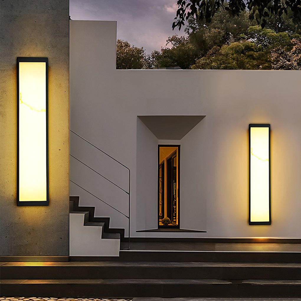 Marble-Finish Outdoor Wall Light, Stainless Steel Waterproof LED Column Sconce for Facade and Entry Walls, IP65 in Four Heights
