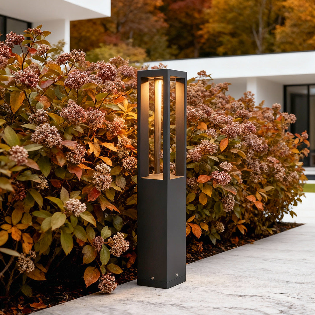 LED Bollard Garden Light, Black Die-Cast Aluminum Landscape Path Light for Walkways and Borders, Four Heights with Warm 3000K Glow