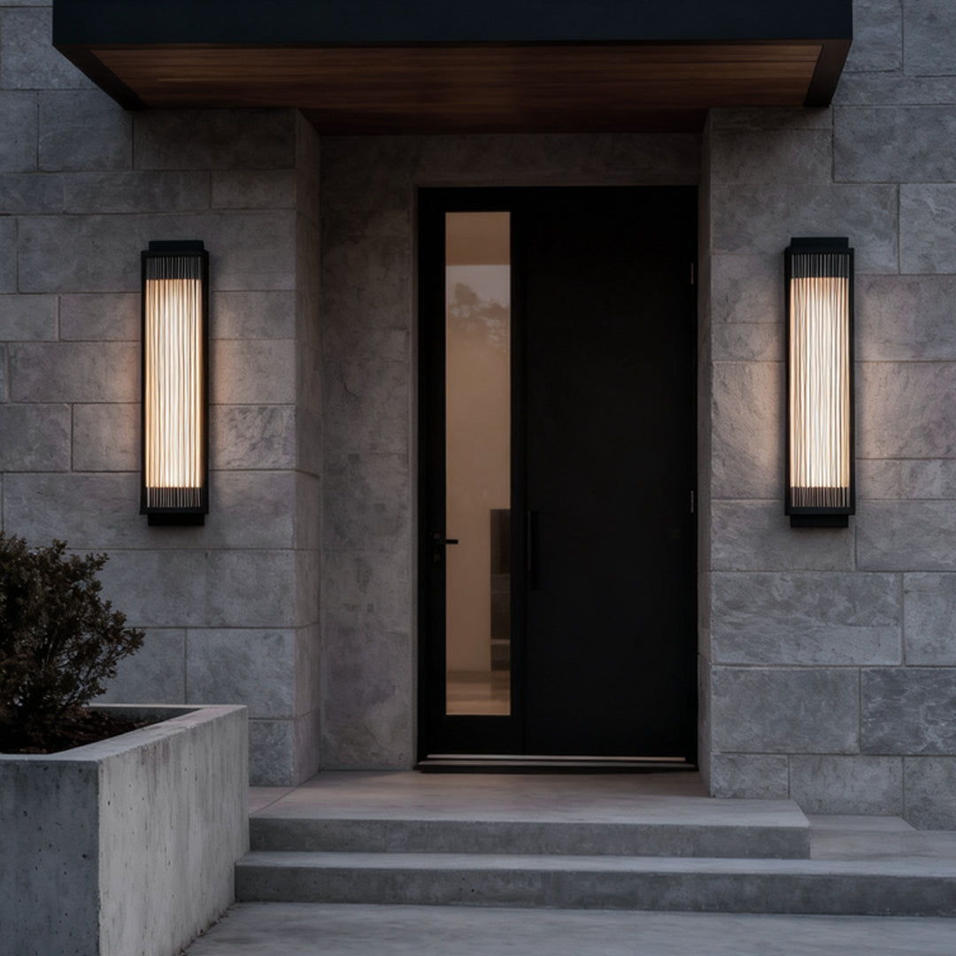 Reeded Glass Wall Light, Rectangular Stainless Steel LED Sconce for Modern Exteriors and Entrances, IP55 in Four Heights
