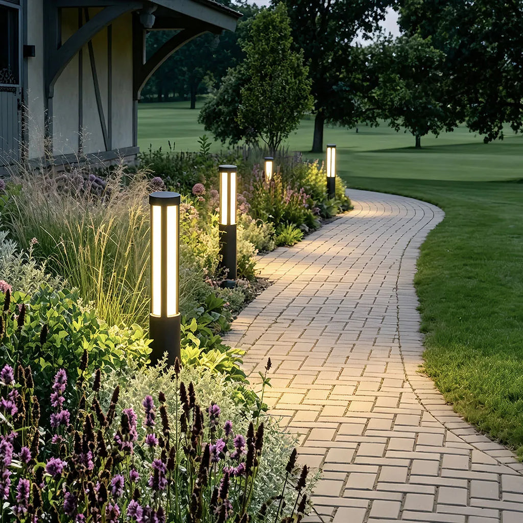 Modern Bollard Path Light, Cylindrical Die-Cast Aluminum LED Landscape Light for Driveways and Gardens, Six Heights to 138 Inches