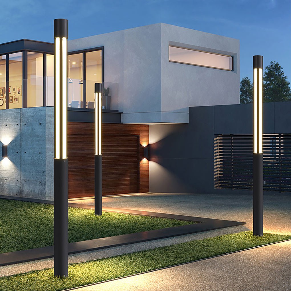 Modern Bollard Path Light, Cylindrical Die-Cast Aluminum LED Landscape Light for Driveways and Gardens, Six Heights to 138 Inches