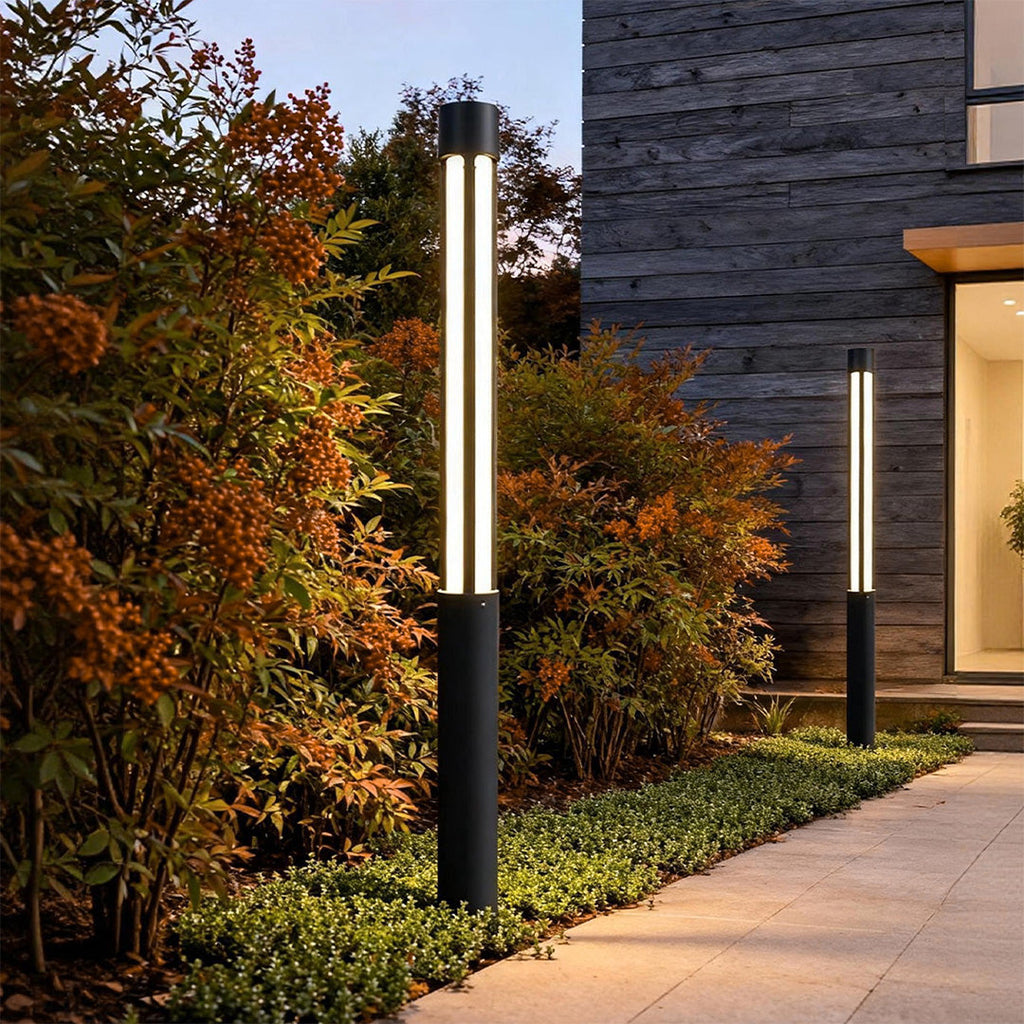 Modern Bollard Path Light, Cylindrical Die-Cast Aluminum LED Landscape Light for Driveways and Gardens, Six Heights to 138 Inches