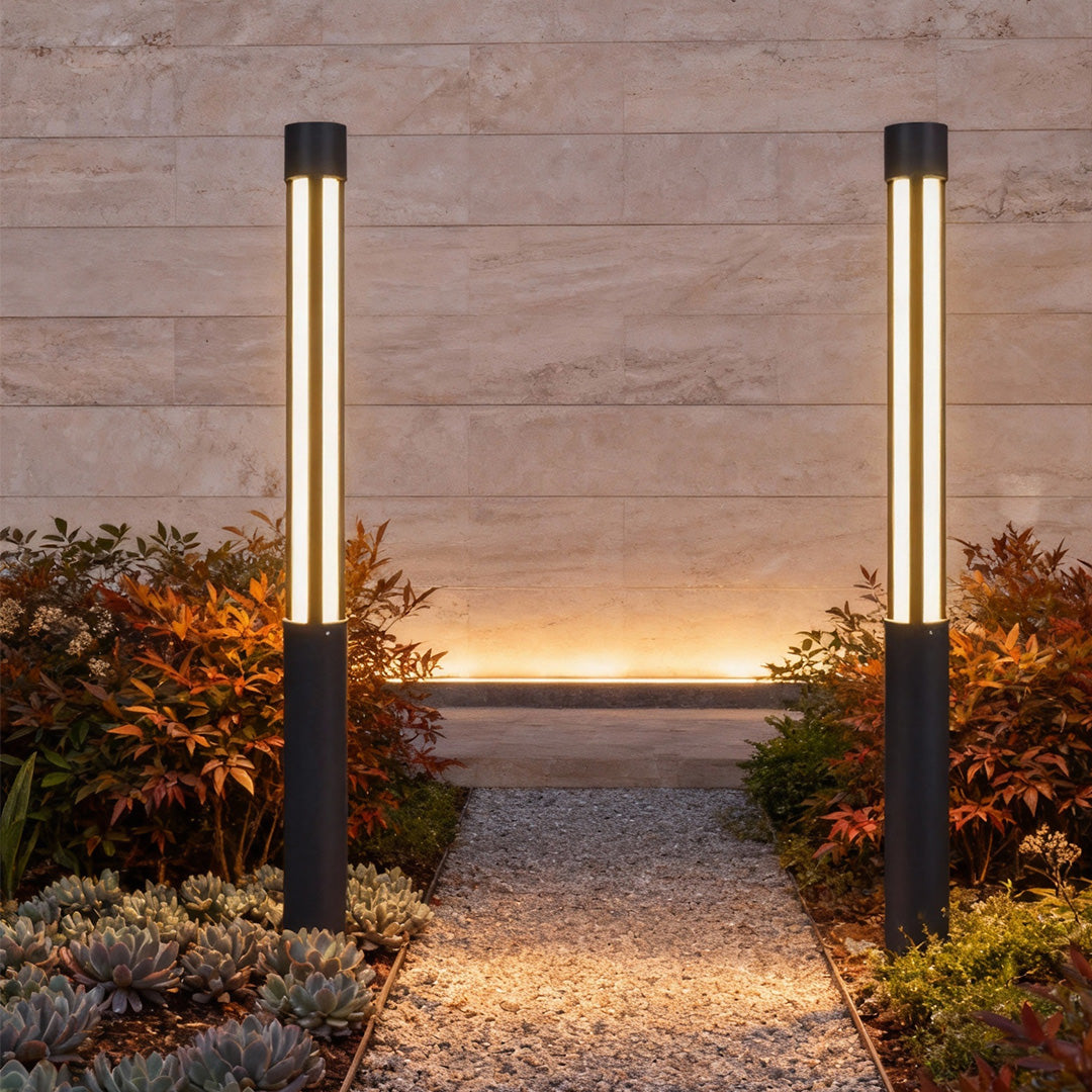 Modern Bollard Path Light, Cylindrical Die-Cast Aluminum LED Landscape Light for Driveways and Gardens, Six Heights to 138 Inches
