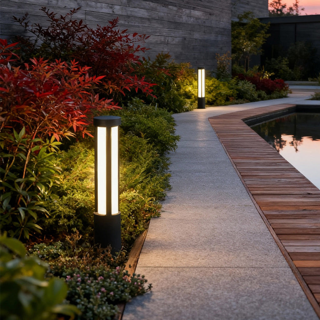 Modern Bollard Path Light, Cylindrical Die-Cast Aluminum LED Landscape Light for Driveways and Gardens, Six Heights to 138 Inches
