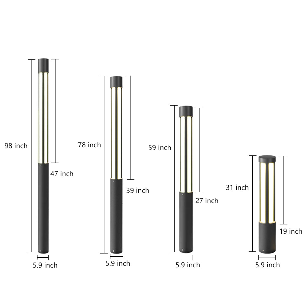 Modern Bollard Path Light, Cylindrical Die-Cast Aluminum LED Landscape Light for Driveways and Gardens, Six Heights to 138 Inches
