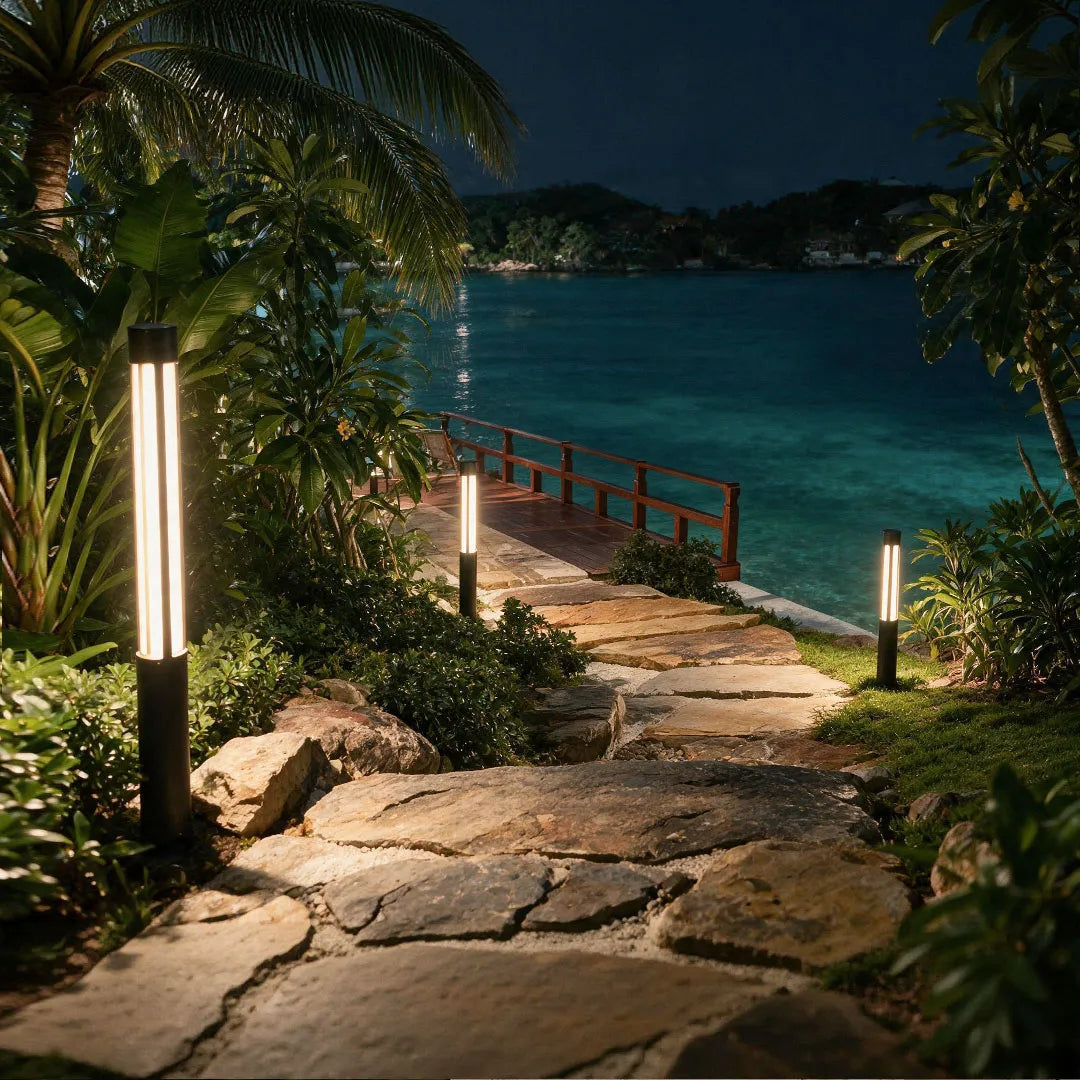 Modern Bollard Path Light, Cylindrical Die-Cast Aluminum LED Landscape Light for Driveways and Gardens, Six Heights to 138 Inches
