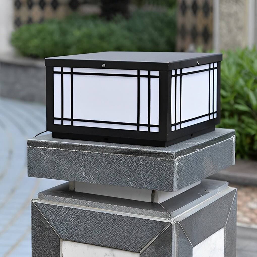 Vintage Grille Pillar Light, Square Waterproof LED Post Cap Lamp for Gate and Garden Columns, Solar or Hardwired