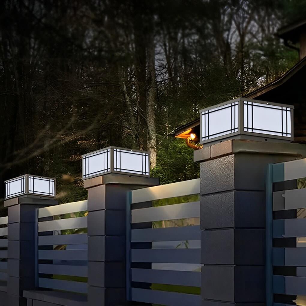 Vintage Grille Pillar Light, Square Waterproof LED Post Cap Lamp for Gate and Garden Columns, Solar or Hardwired